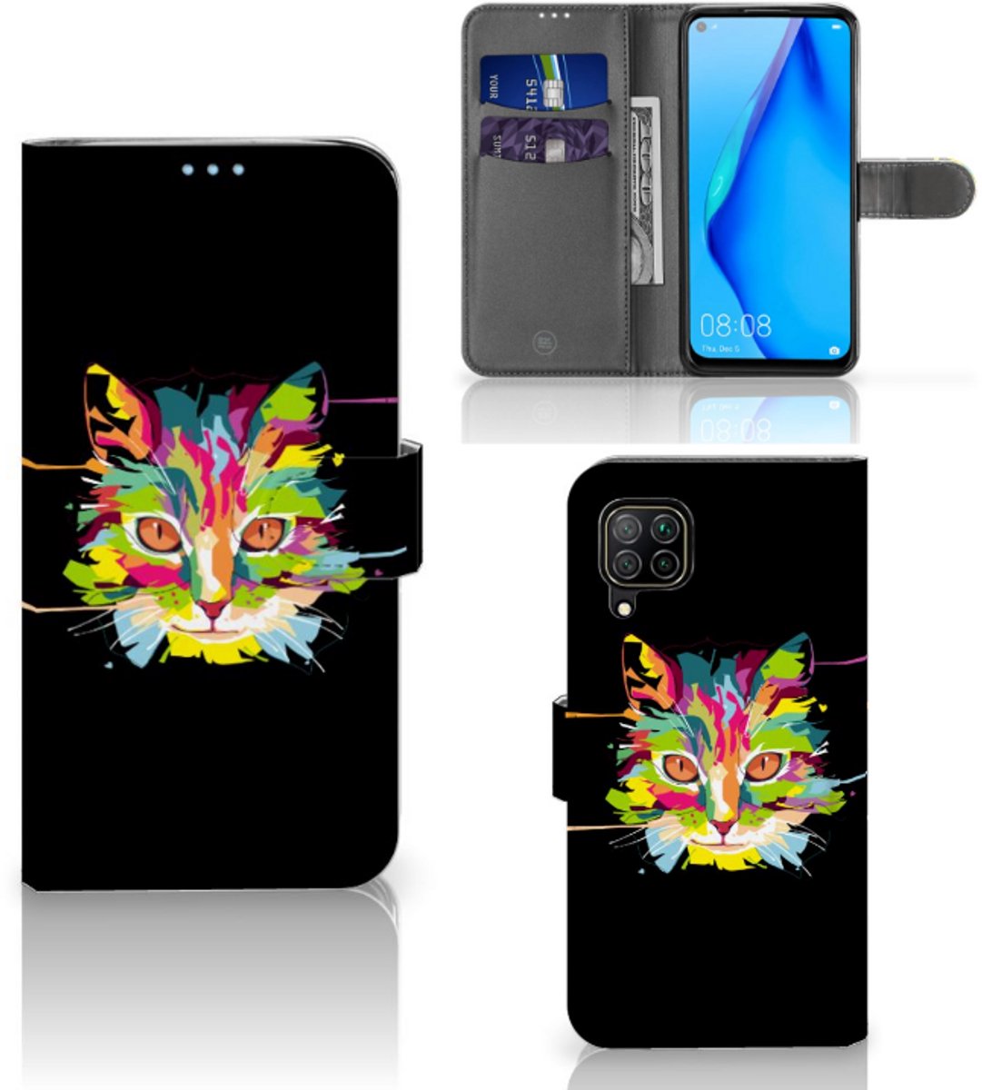 Huawei P40 Lite Leuk Hoesje Cat Color