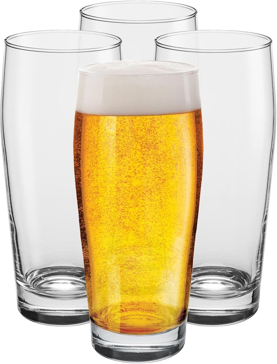 Bierglazenset 650 ml - Set van 4 Vaatwasmachinebestendige Glas met Klassieke Vorm voor Dranken