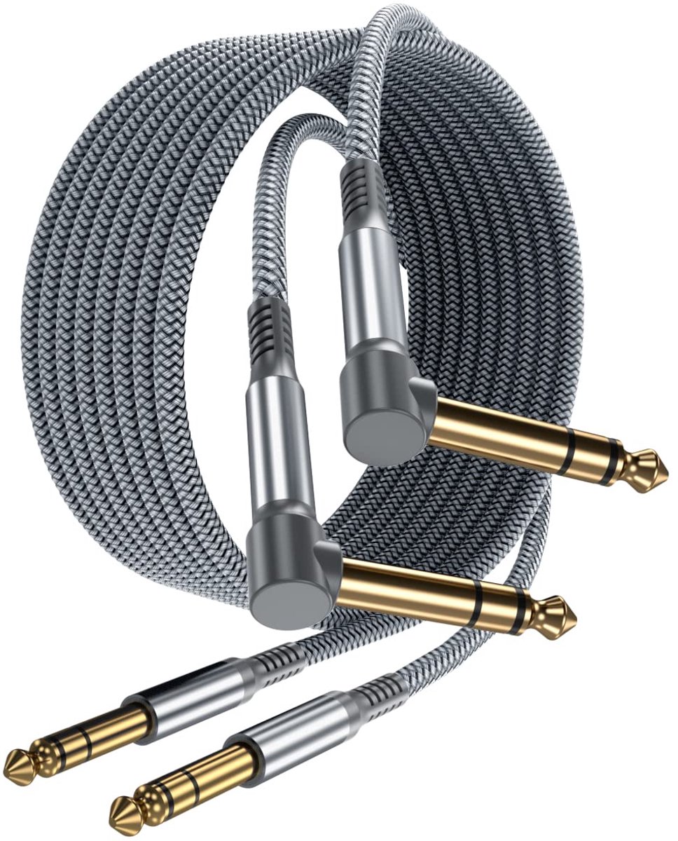 Audiokabel 6,3 mm haaks 2 m - 2 stuks, gebalanceerd 90 graden voor instrumenten
