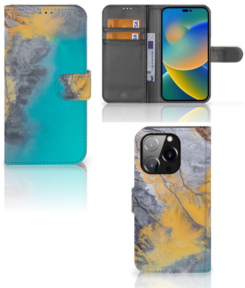 iPhone 14 Pro Bookcase Marble Blue Gold