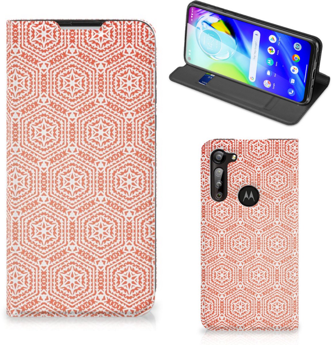 Motorola Moto G8 Power Hoesje met Magneet Pattern Orange
