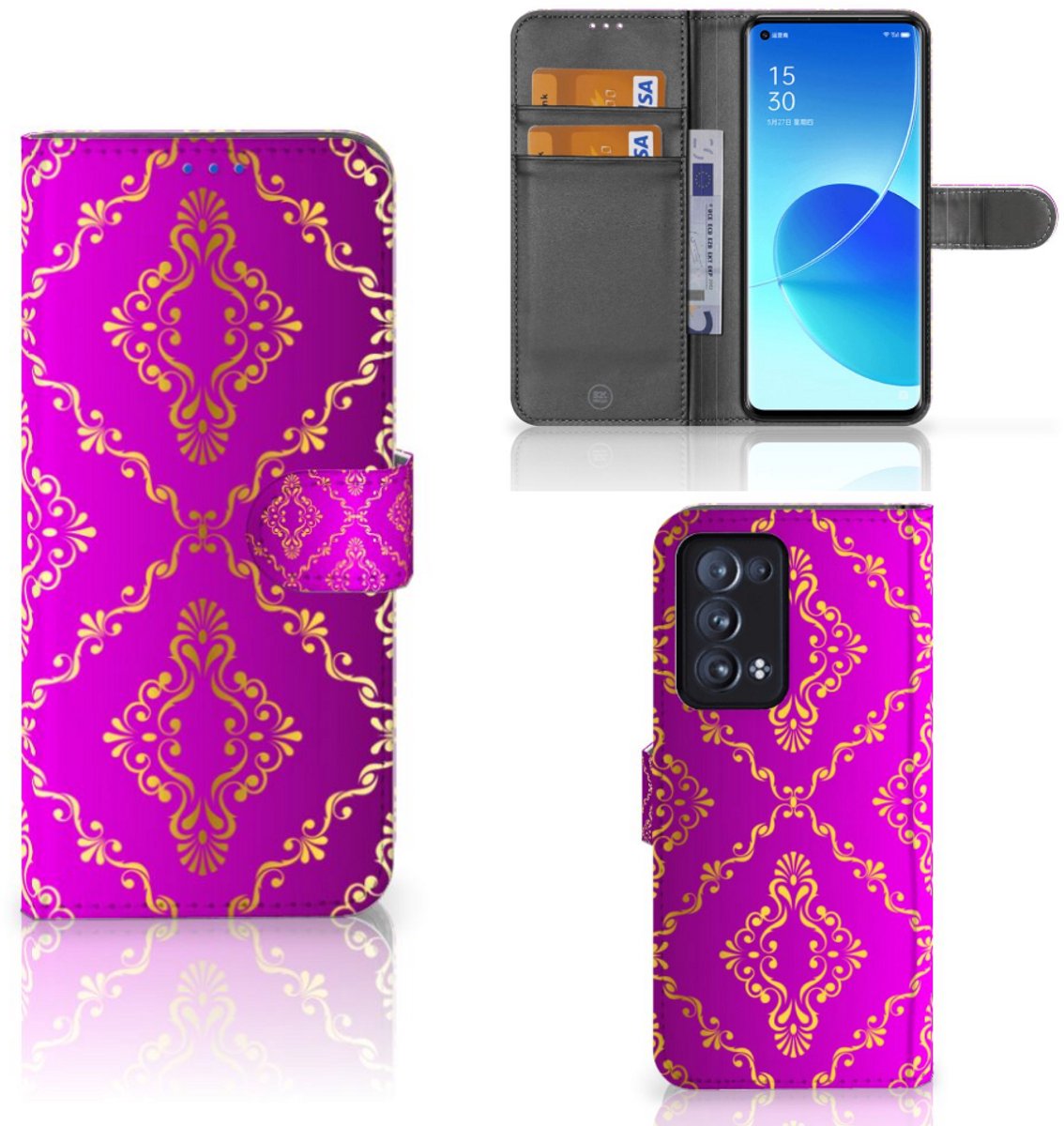 Wallet Case OPPO Reno 6 Pro Plus 5G Barok Roze