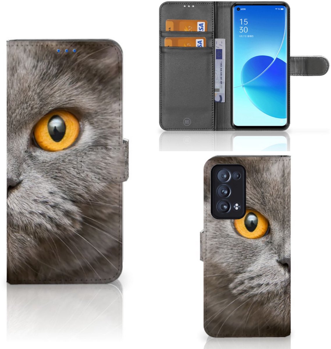 Book Case voor Telefoonhoesje met Pasjes OPPO Reno 6 Pro Plus 5G Britse Korthaar