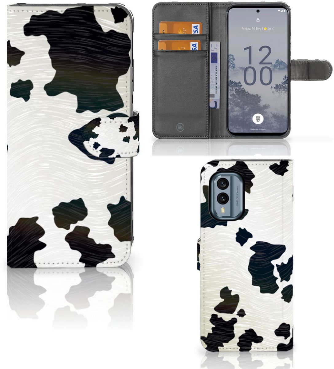 Nokia X30 Telefoonhoesje met Pasjes Koeienvlekken
