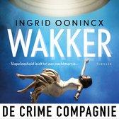 Vrouw zweeft in een gouden jurk onder de tekst 'Wakker' van Ingrid Oonincx.