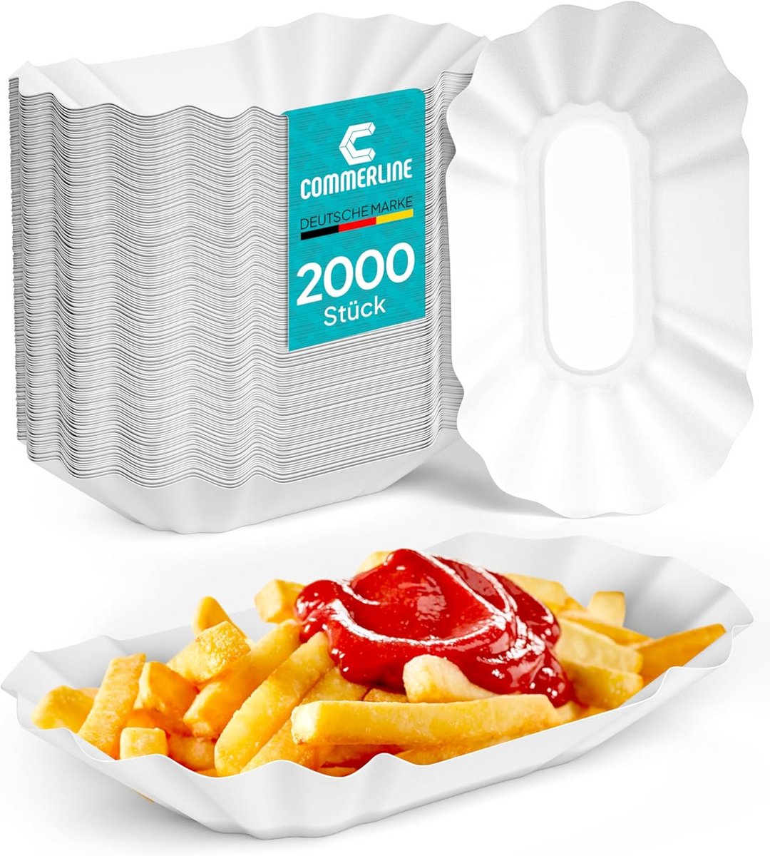 Pack van 2000 Rectangulaire Kartonnen Frietbakjes - Duurzame Wegwerpborden voor Feesten