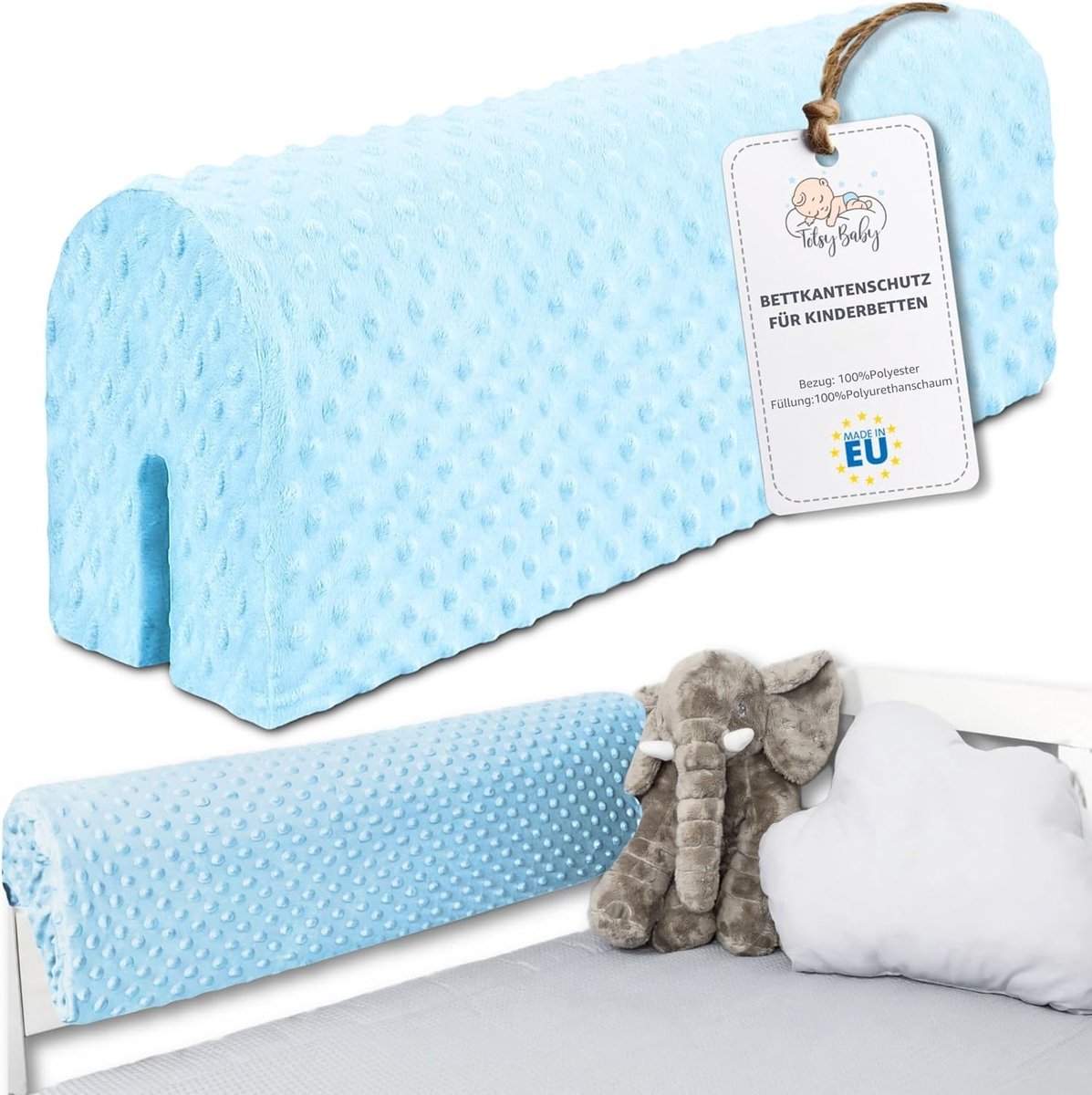 Bedrandbeveiliging 80 cm voor Kinderbed en Babybed - Valbeveiliging met Afneembare, Wasbare Hoes
