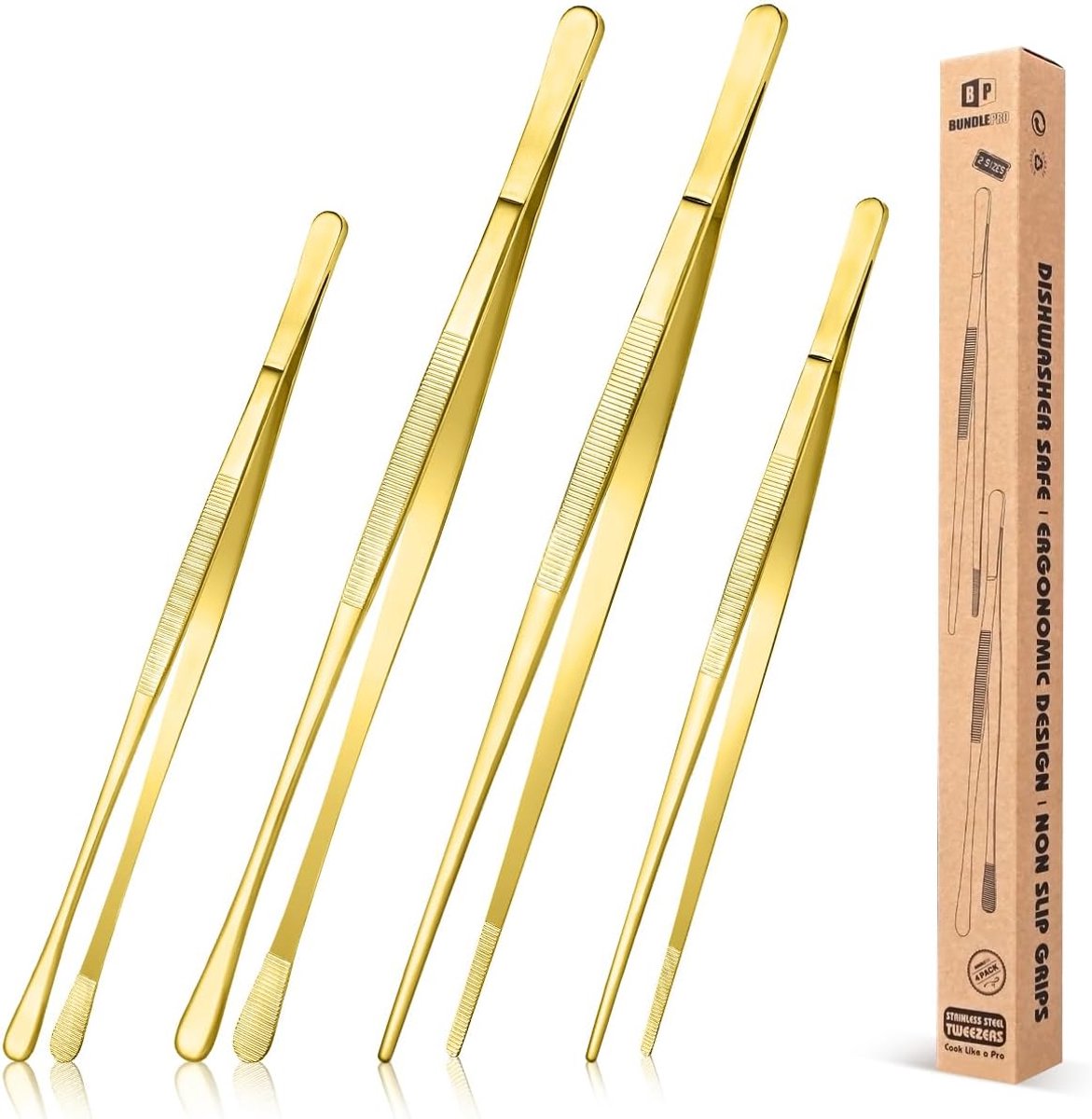 Set van luxe roestvrijstalen kooktang, 2 stuks, 30cm en 25cm, voor precisie en BBQ