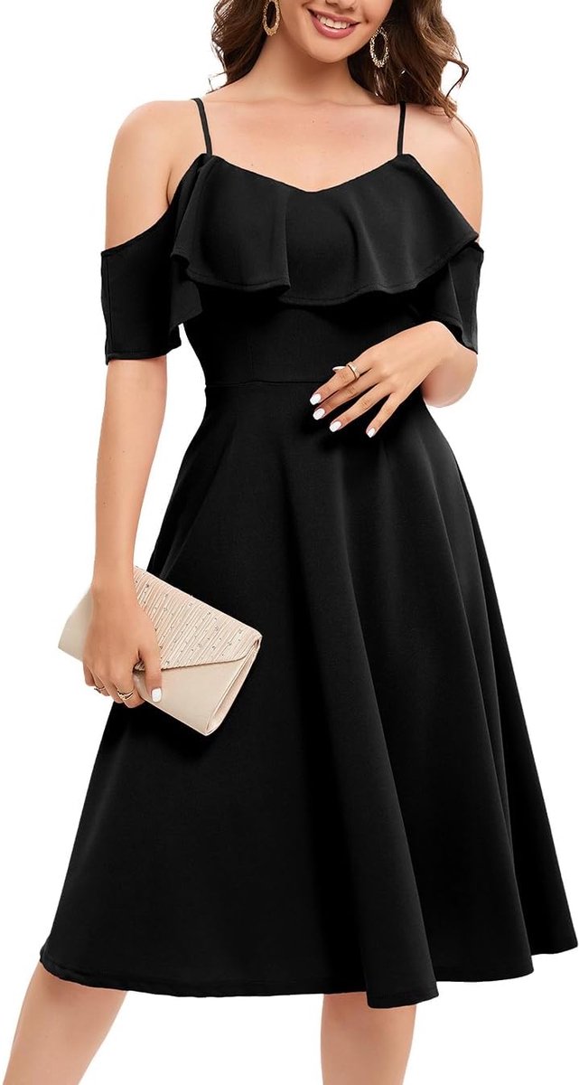 Chique Cocktailjurk voor Doop en Bruiloft - Midi Lijfstijl met Spaghettibandjes