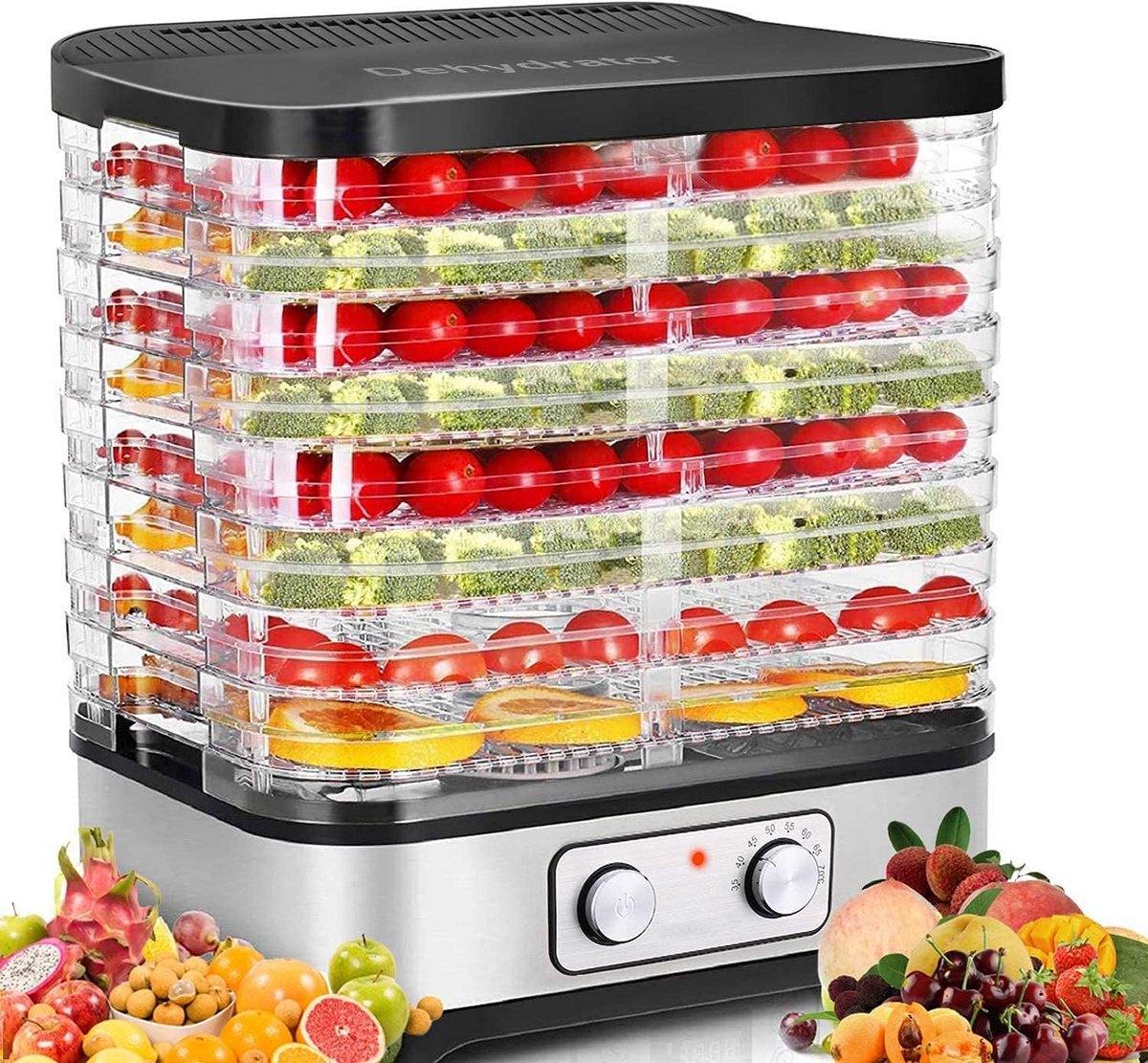 Voedseldroger met instelbare temperatuur 35-70 °C - 8 lagen, 400 W voor fruit, groenten en kruiden