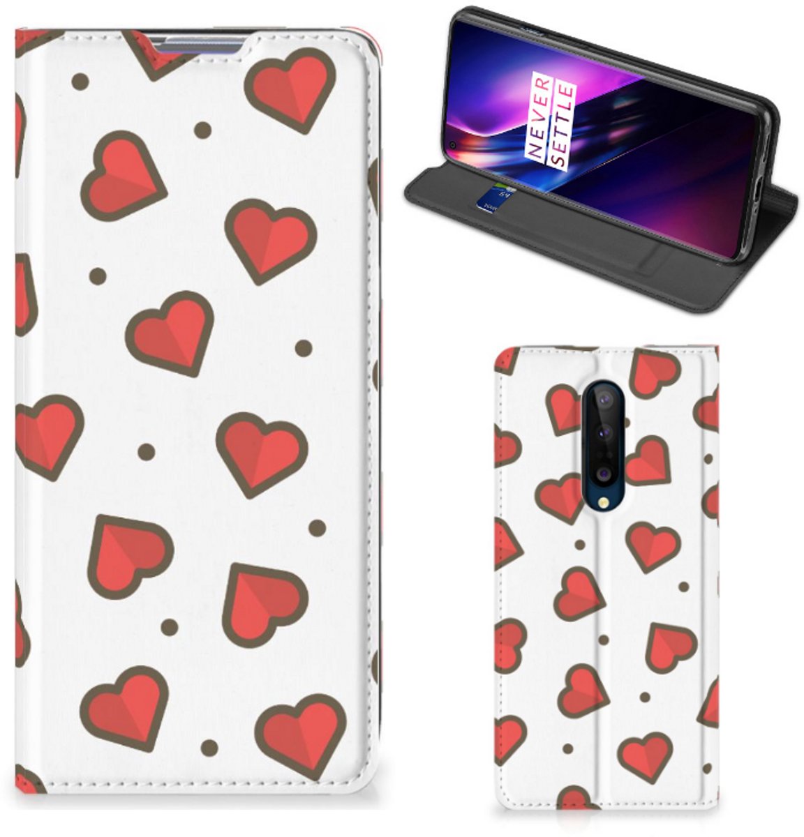 Book Case voor OnePlus 8 Hoesje met Magneet Hearts