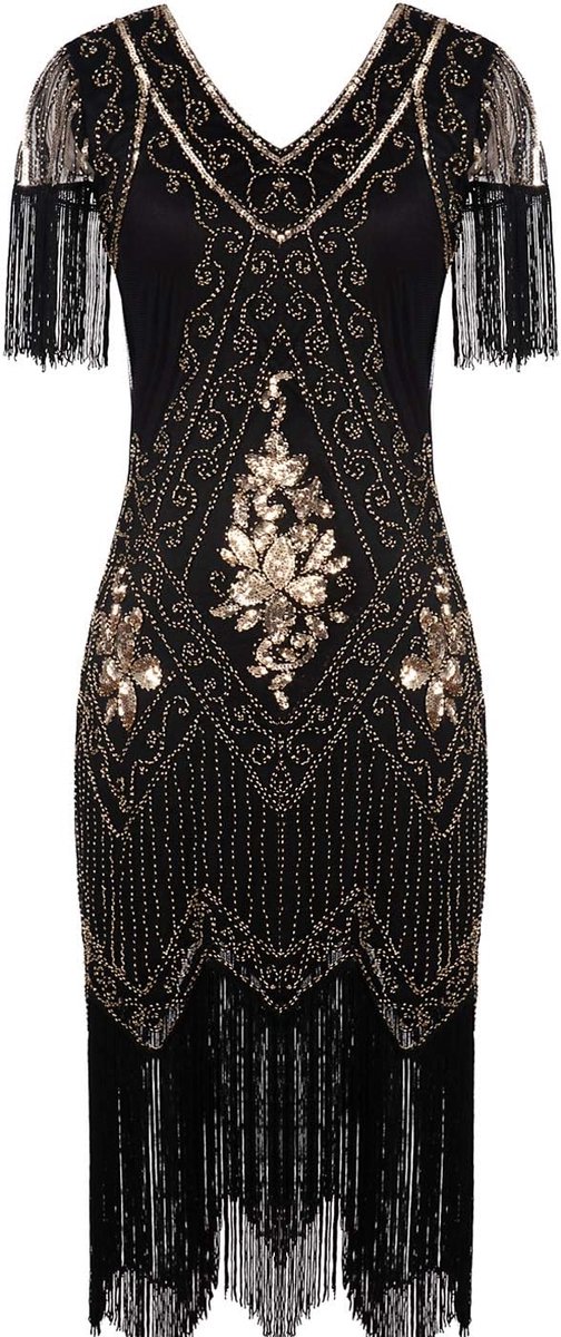 Art Deco jurk met franjes voor dames - Gatsby kostuumjurk met mouwen - Jaren 20 stijl