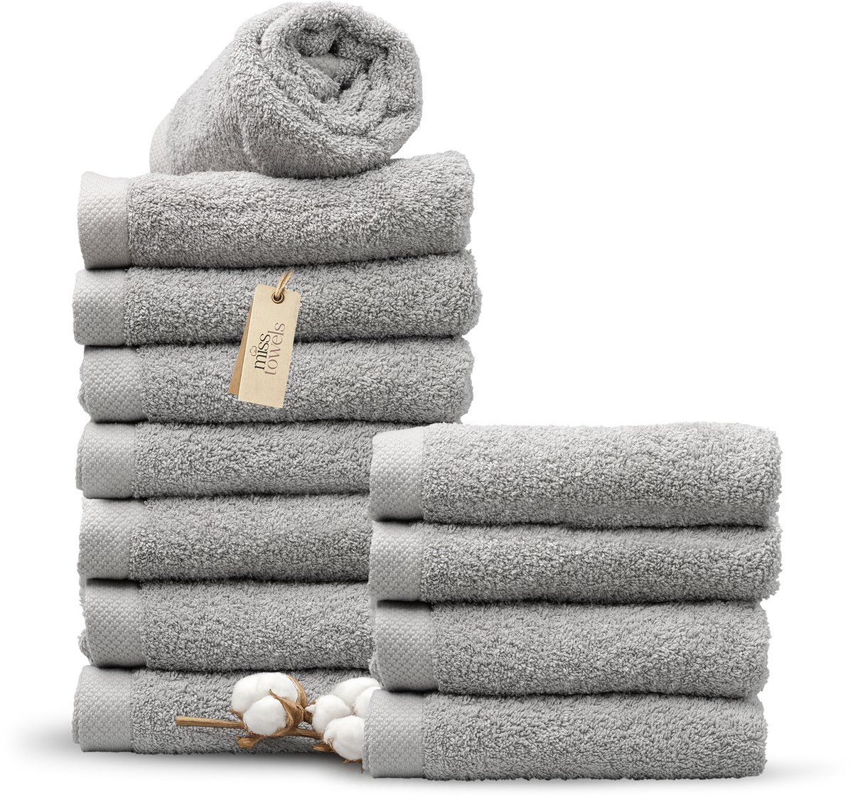 Miss Towels 50x100 Handdoeken Set 12 st. - 5 sterren Hotelkwaliteit - Badtextiel - Luxe Badhanddoeken - Zachte Badlakens - Licht Grijs - Made in Portugal