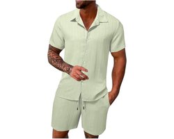 Linnen Short en Shirt Set voor Heren - Zomerse 2-Delige Outfit met Korte Mouw