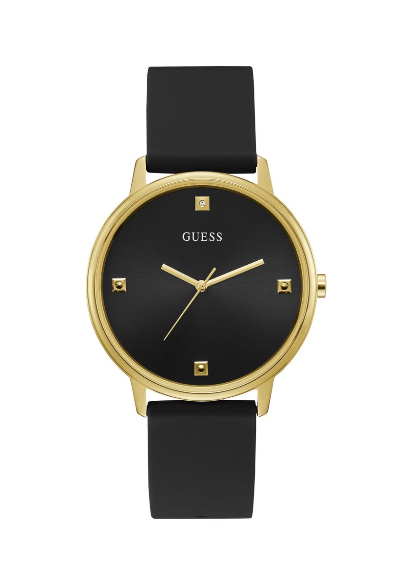 Guess Radiate Quartz Analoog Horloge Zwart Kast: 100 % Roestvrij Staal | Band: 100 % Siliconen 42 mm U1361L3M
