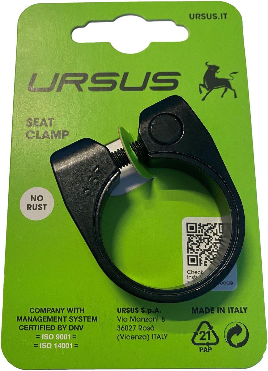 Zadelpenklem Ursus 37.0 mm aluminium - zwart