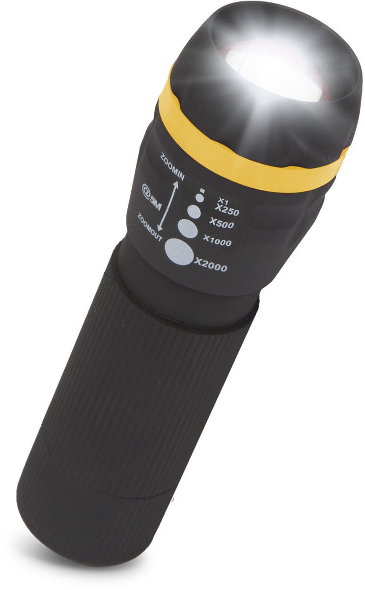 1x COB LED Zaklamp - Zoomfunctie - Compact - Spatwaterdicht - Stofbestendig - Inclusief 3xAAA Batterijen - Antislip Behuizing - Polsriem - Voor Thuis en Outdoor [18604]