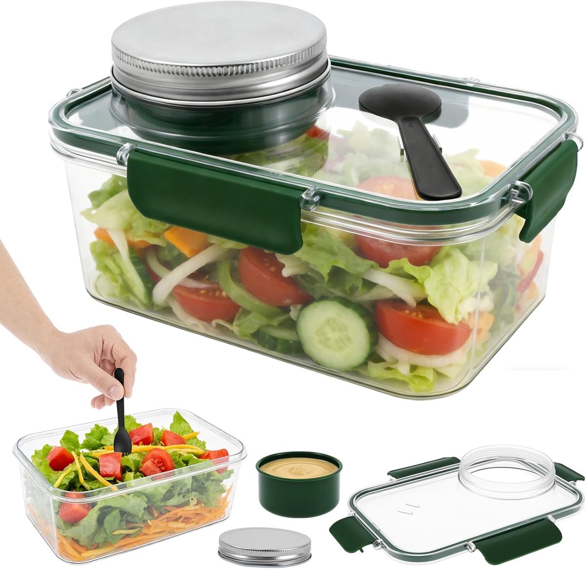 Salade Box - Luchtdicht - Lepel - Magnetron & Afwasmachine Veilig - Groen