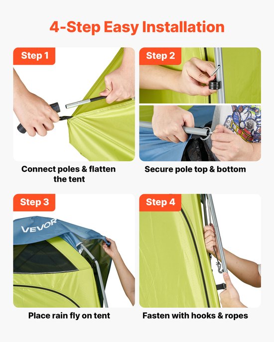 VEVOR 1-Kamer Douchetent, Toilettent (1397x1397x2184 mm) Omkleedtent Incl, Haringen, Touwen, Draagtas En Stalen Stok, Gemaakt van 200d Oxford-Stof Voor Kamperen, Strand, Vissen, Groen — afbeelding 3