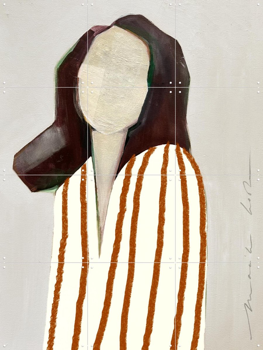 IXXI Lady in Stripes - orange, Maaike Koster & My Deer Art Shop - 60 x 80 cm - Gratis ophangtool - Grote wanddecoratie en posters - Strepen, Abstract