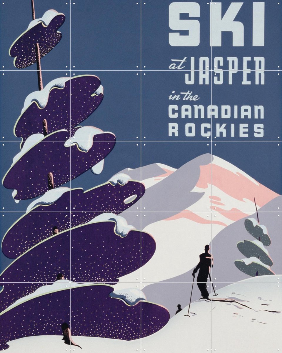 IXXI Canadian Ski Resort Jasper, Bridgeman Images - 80 x 100 cm - Gratis ophangtool - Grote wanddecoratie en posters - Illustraties, Art Deco