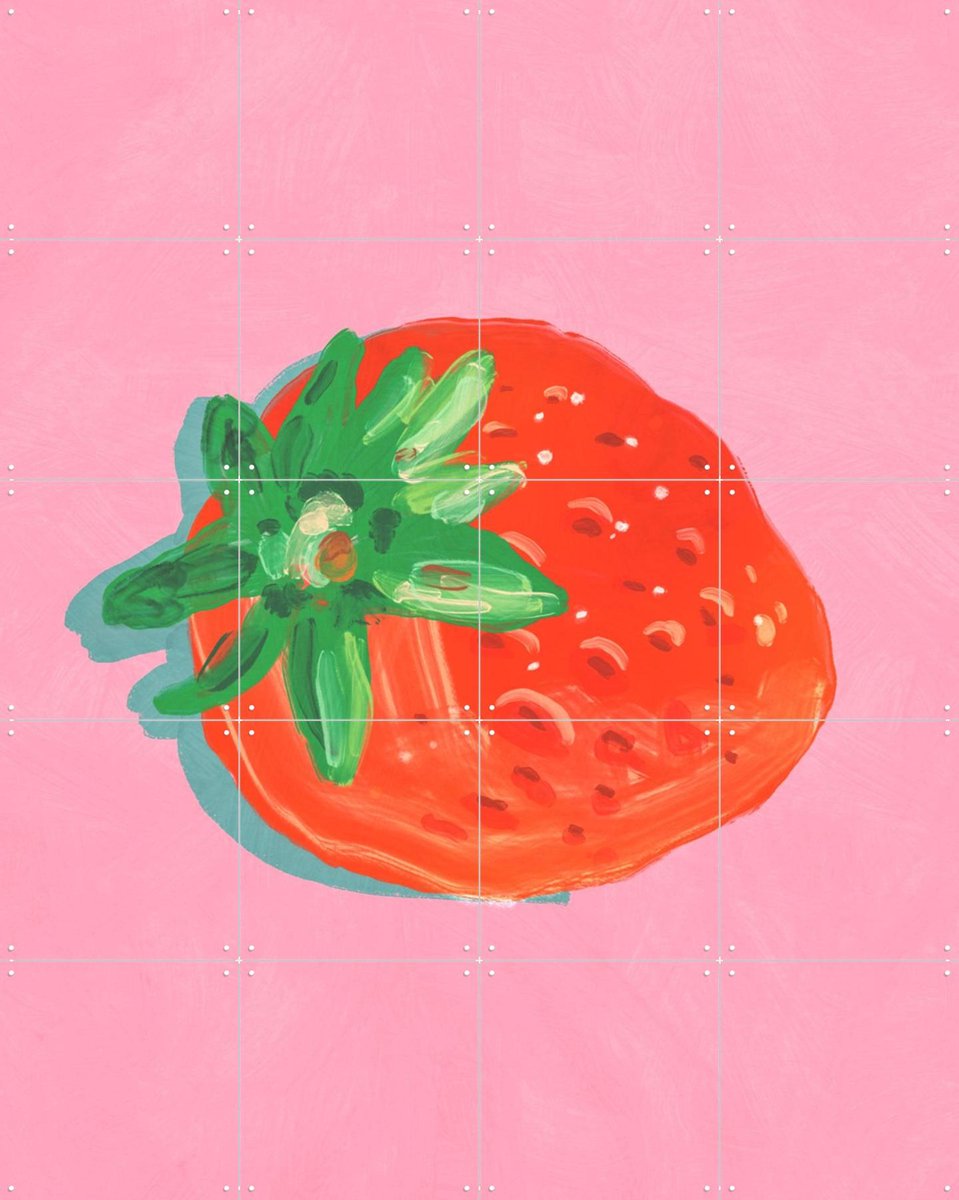 IXXI Strawberry, Gigi Rosado - 80 x 100 cm - Gratis ophangtool - Grote wanddecoratie en posters - Kwaststreken, Illustraties, Kleurrijk, Speels