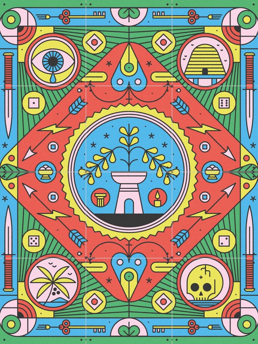 IXXI Tarot, Studio Muti - 60 x 80 cm - Gratis ophangtool - Grote wanddecoratie en posters - Kleurrijk, Geometrische Kunst, Digitale Kunst, Speels
