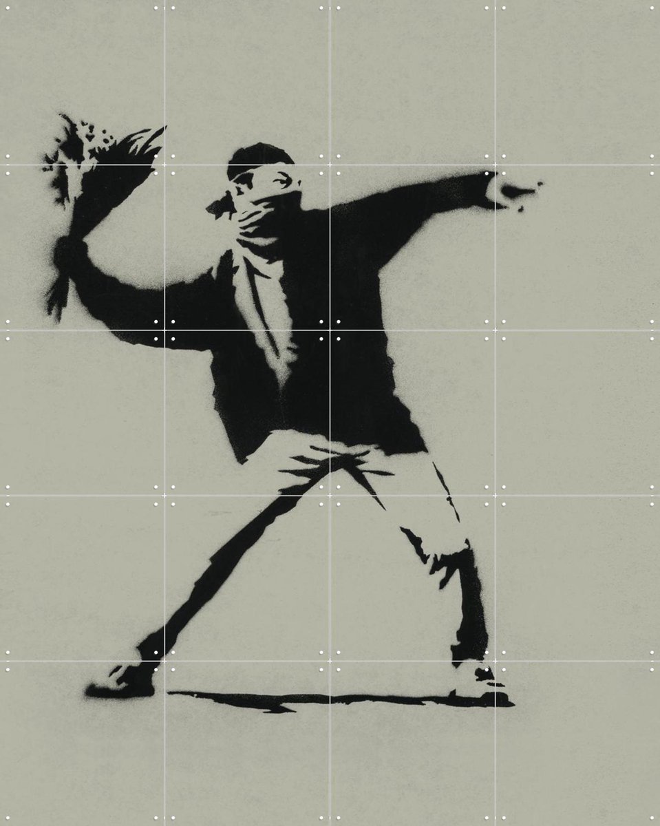 IXXI Love is in the Air green, Banksy - 80 x 100 cm - Gratis ophangtool - Grote wanddecoratie en posters - Street art, Grafisch Ontwerp, Pop art