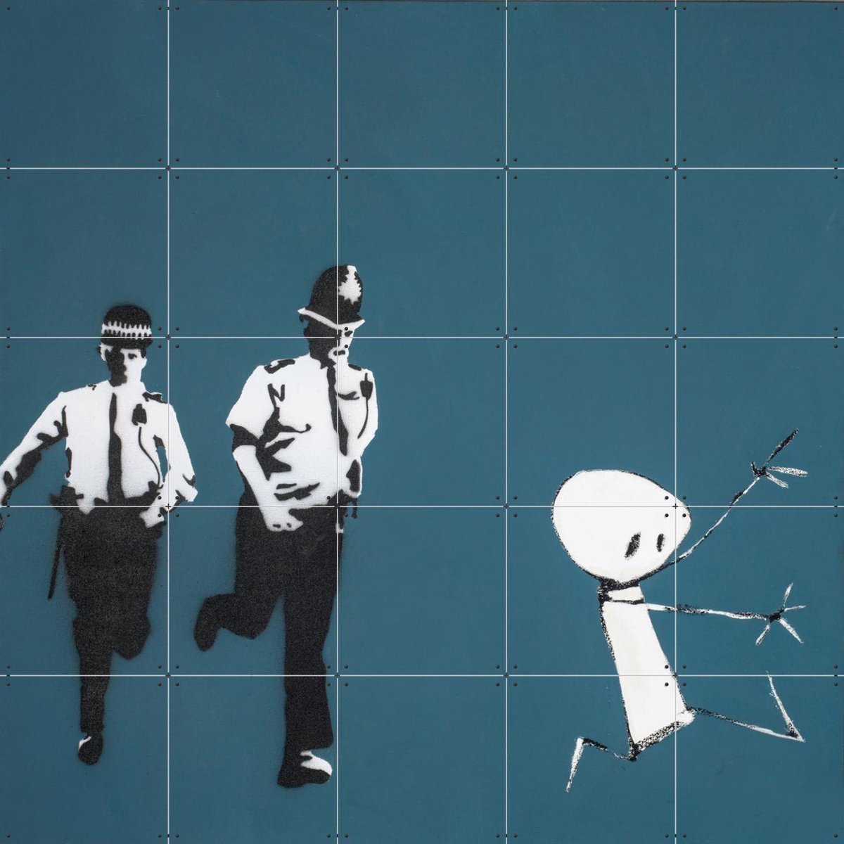 IXXI The Chase, Banksy - 100 x 100 cm - Gratis ophangtool - Grote wanddecoratie en posters - Pop art, Street art, Illustraties, Mancave, Woonkamer