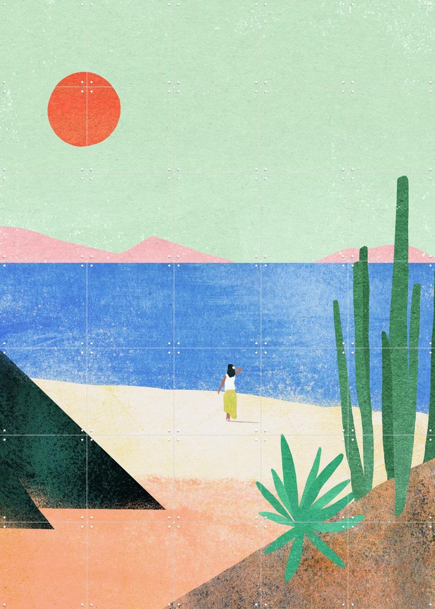 IXXI Beach Girl II, Henry Rivers - 100 x 140 cm - Gratis ophangtool - Grote wanddecoratie en posters - Kleurrijk, Illustraties, Minimalisme
