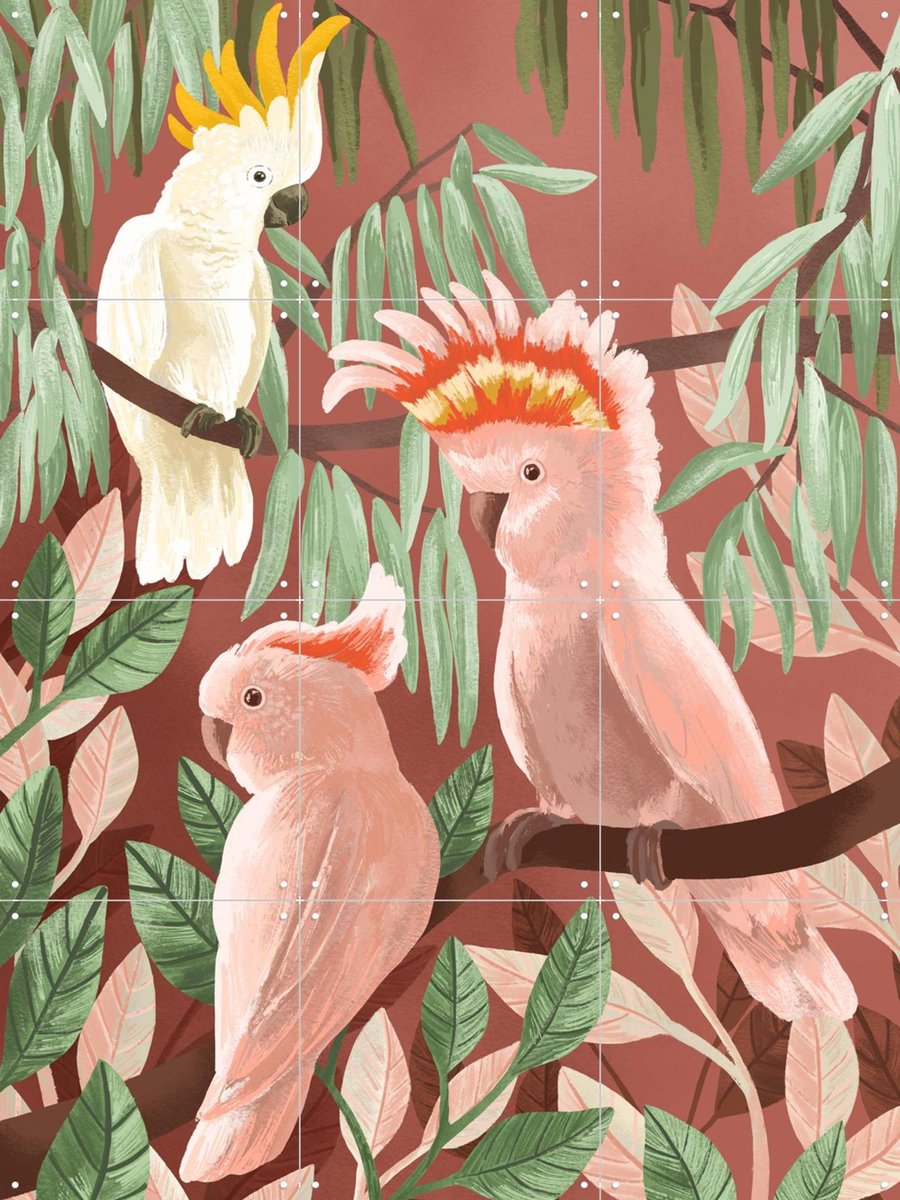 IXXI Cockatoos, Goed Blauw - 60 x 80 cm - Gratis ophangtool - Grote wanddecoratie en posters - Speels, Illustraties, Woonkamer, Vogels, Tropisch