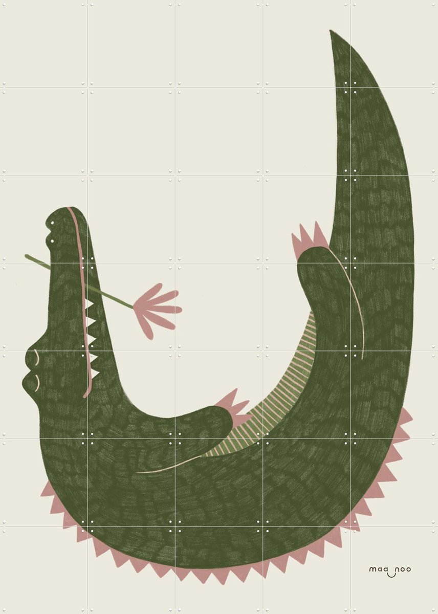 IXXI Lazy Crocodile, Maa-noo - 100 x 140 cm - Gratis ophangtool - Grote wanddecoratie en posters - Fantasierijk, Cartoonesk, Illustraties