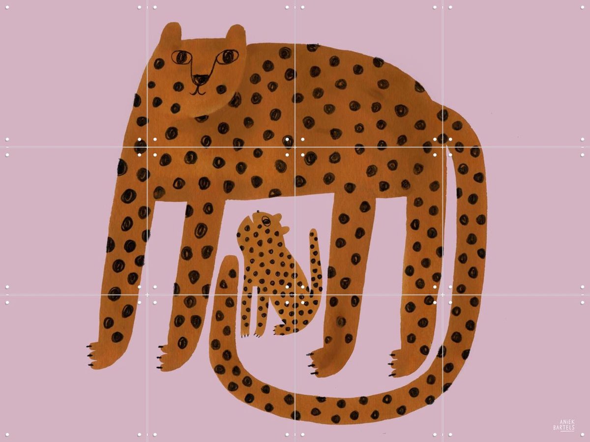 IXXI Leopard Family, Aniek Bartels - 80 x 60 cm - Gratis ophangtool - Grote wanddecoratie en posters - Illustraties, Kleurrijk, Digitale Kunst
