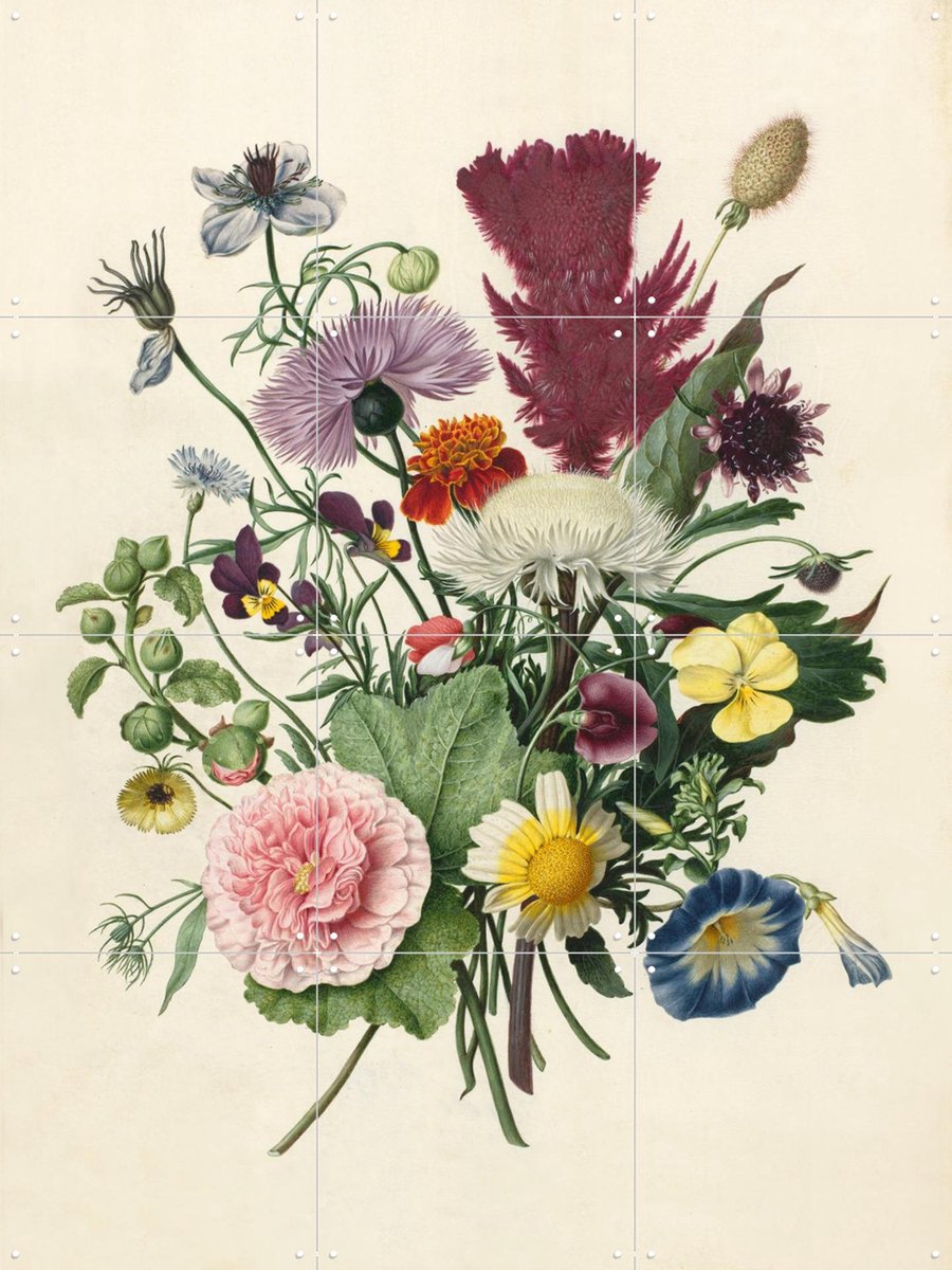 IXXI Boeket bloemen, Rijksmuseum - 60 x 80 cm - Gratis ophangtool - Grote wanddecoratie en posters - Naturalisme, Illustraties, Klassiek, Eetkamer
