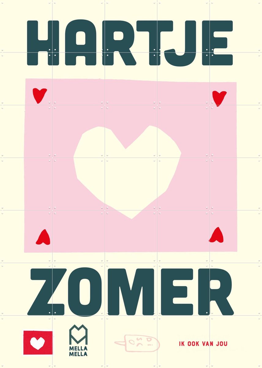 IXXI Hartje Zomer, Mella Mella - 100 x 140 cm - Gratis ophangtool - Grote wanddecoratie en posters - Typografie, Illustraties, Kleurrijk, Minimalisme