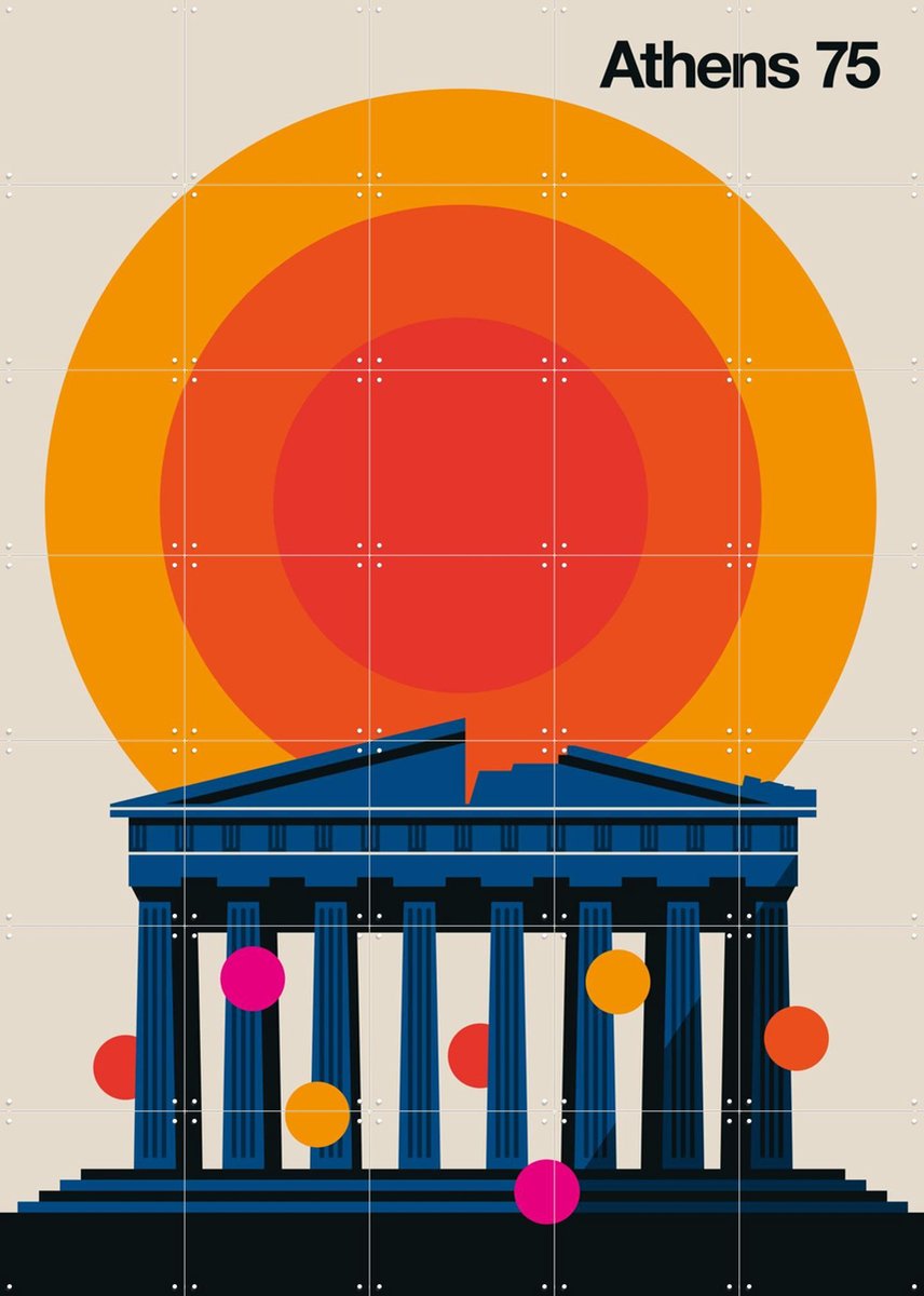 IXXI Athens 75, Bo Lundberg - 100 x 140 cm - Gratis ophangtool - Grote wanddecoratie en posters - Kleurrijk, Illustraties, Minimalisme, Geometrische