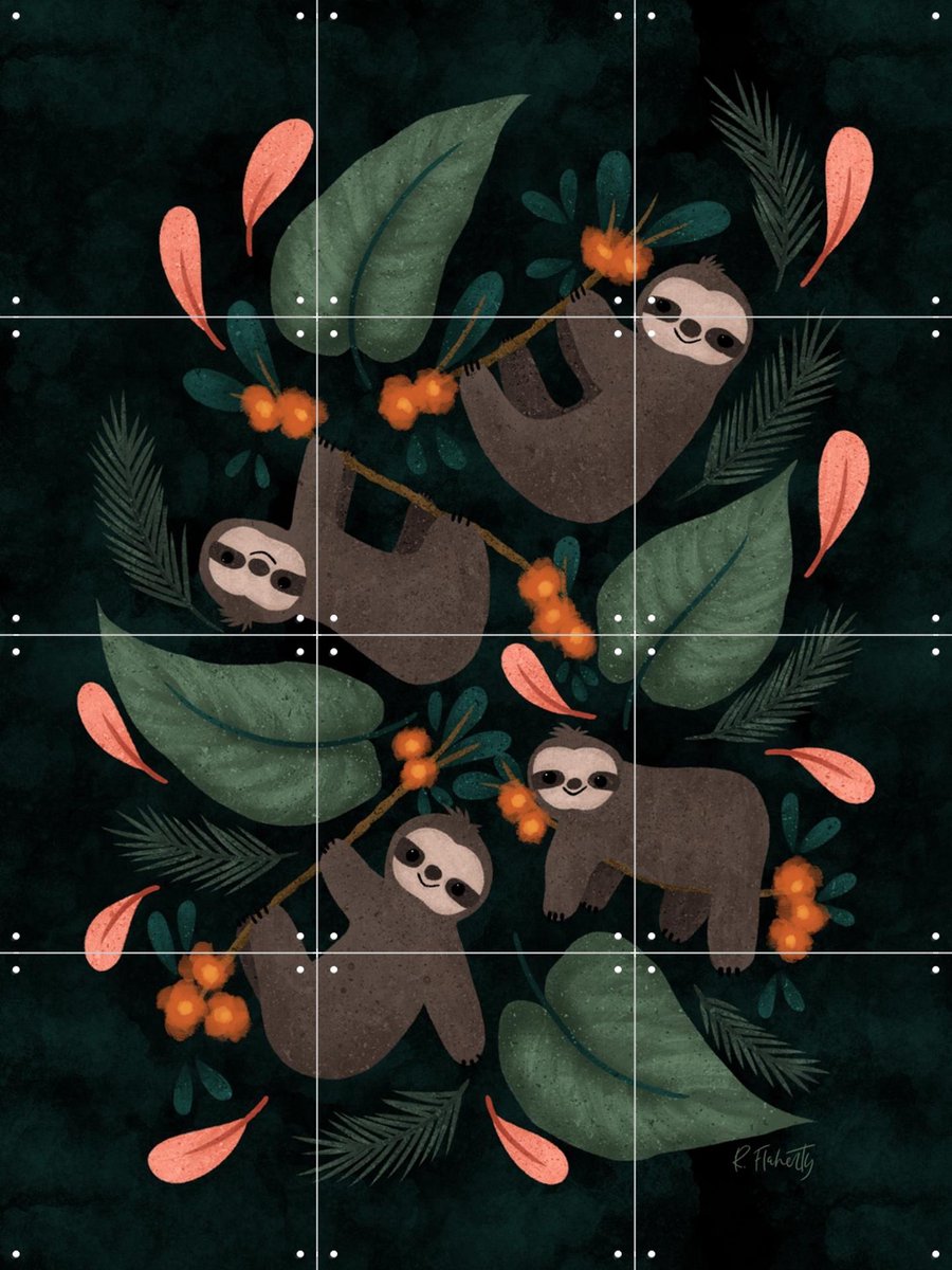 IXXI Jungle Sloths, Rebecca Flaherty - 60 x 80 cm - Gratis ophangtool - Grote wanddecoratie en posters - Speels, Illustraties, Digitale Kunst