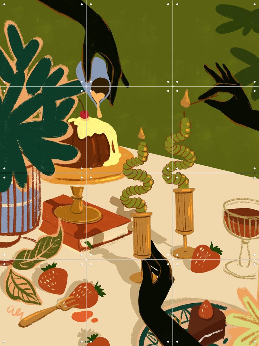 IXXI Merry Feast, Arty Guava - 60 x 80 cm - Gratis ophangtool - Grote wanddecoratie en posters - Speels, Illustraties, Kleurrijk, Digitale Kunst