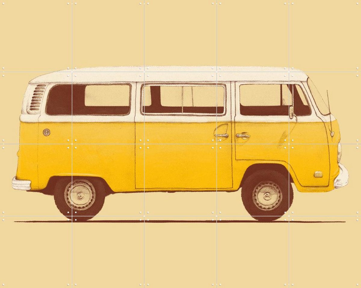 IXXI Yellow Van, Florent Bodart - 100 x 80 cm - Gratis ophangtool - Grote wanddecoratie en posters - Vintage, Retro, Speels, Minimalisme, Kleurrijk