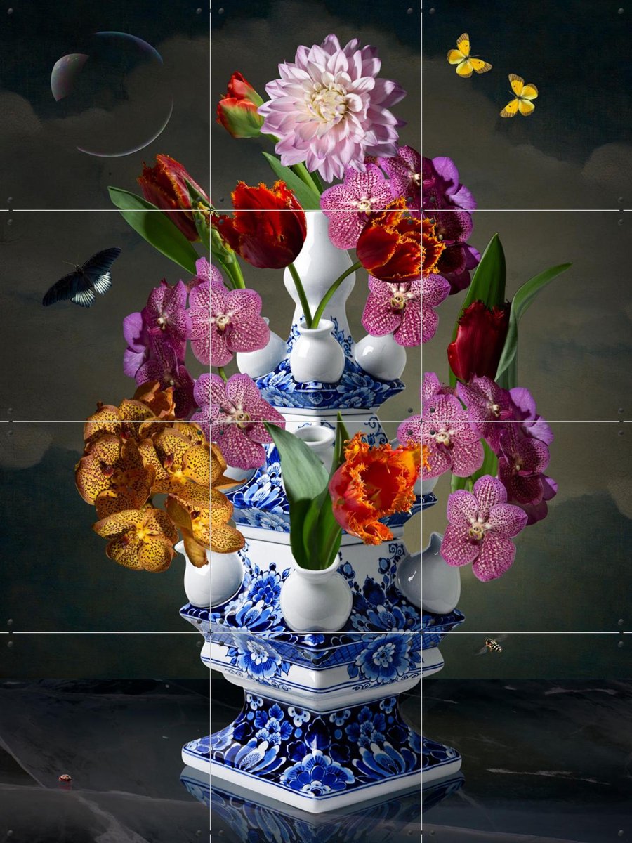 IXXI Heinen Delfts Blauw bright, Sander van Laar - 60 x 80 cm - Gratis ophangtool - Grote wanddecoratie en posters - Kleurrijk, Klassiek, Fotografie