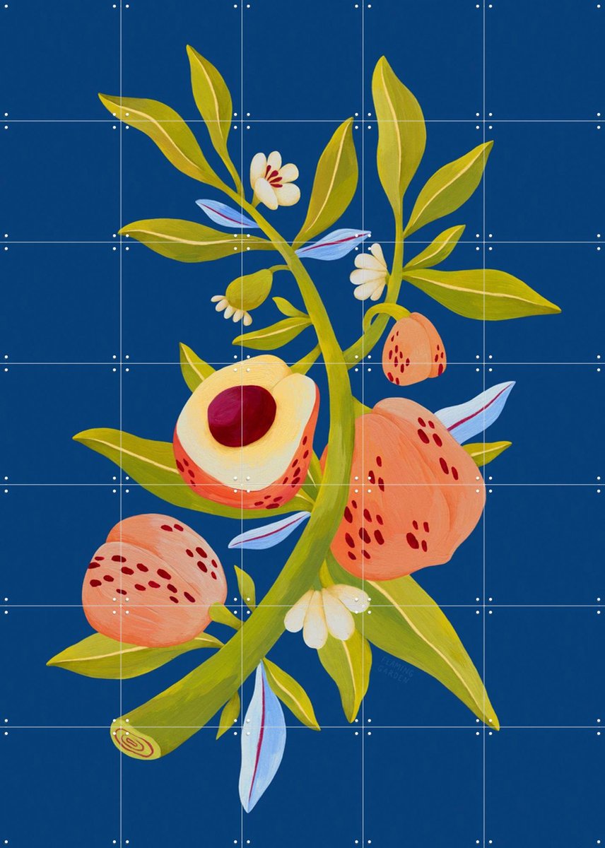 IXXI Peach Tree, Flaming Garden - 100 x 140 cm - Gratis ophangtool - Grote wanddecoratie en posters - Illustraties, Kleurrijk, Speels, Keuken