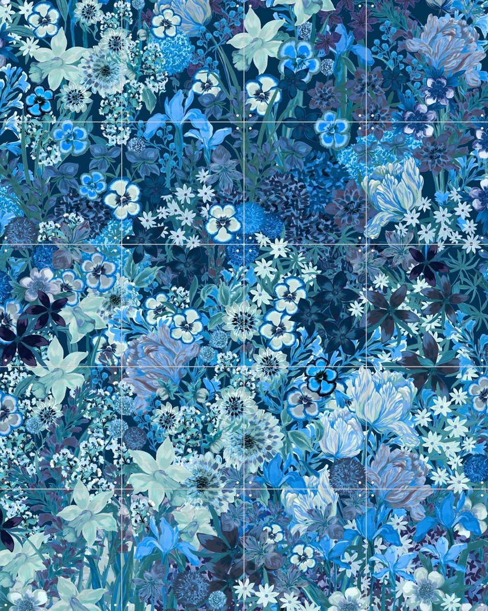 IXXI My Dream Garden Royal Blue, Marylène Madou - 80 x 100 cm - Gratis ophangtool - Grote wanddecoratie en posters - Illustraties, Woonkamer
