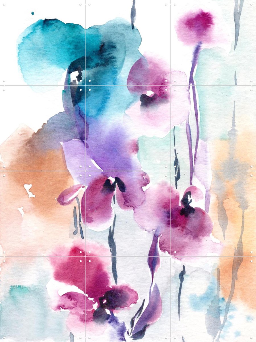 IXXI Flowers Purple and Blue, Canot Stop Painting - 60 x 80 cm - Gratis ophangtool - Grote wanddecoratie en posters - Aquarel, Kleurrijk, Abstract