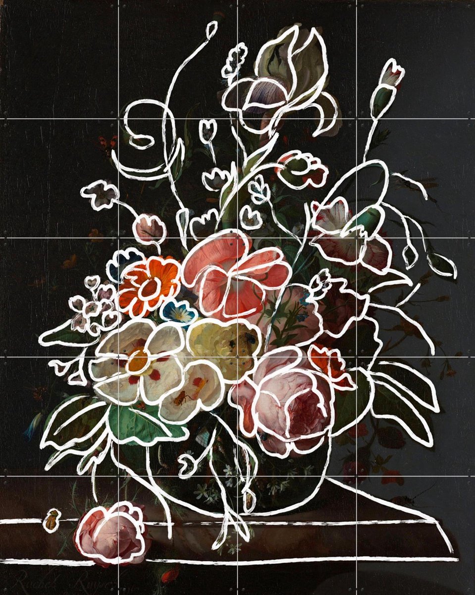 IXXI Bouquet in Strokes, The New Classics - 80 x 100 cm - Gratis ophangtool - Grote wanddecoratie en posters - Aquarel, Illustraties, Gemengde