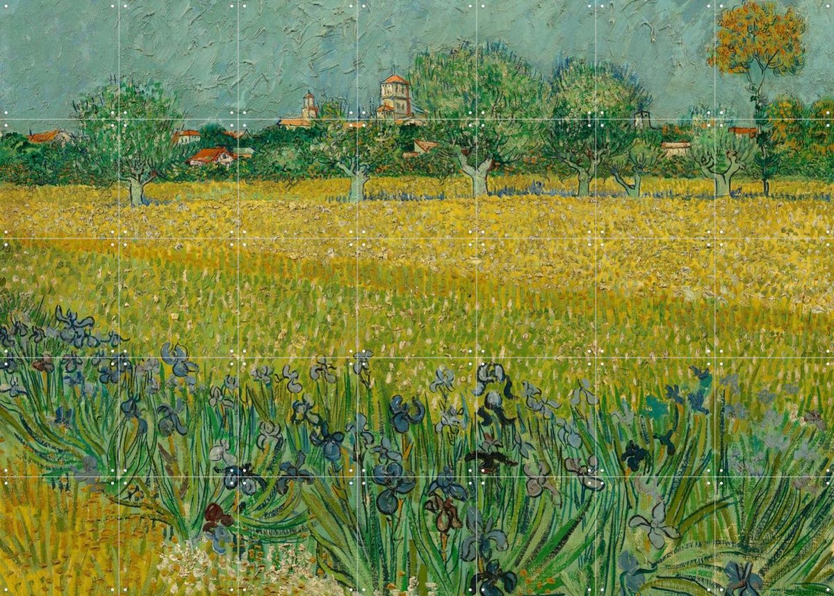 IXXI Veld met irissen bij Arles, Vincent van Gogh (1853 - 1890) & Van Gogh Museum - 140 x 100 cm - Gratis ophangtool - Grote wanddecoratie en posters