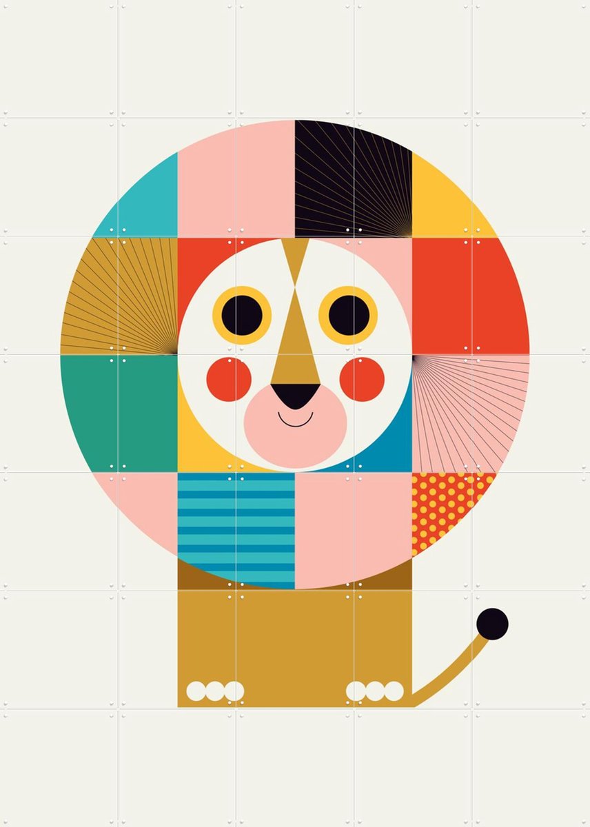IXXI Lion, Ingela P. Arrhenius - 100 x 140 cm - Gratis ophangtool - Grote wanddecoratie en posters - Geometrische Kunst, Speels, Grafisch Ontwerp