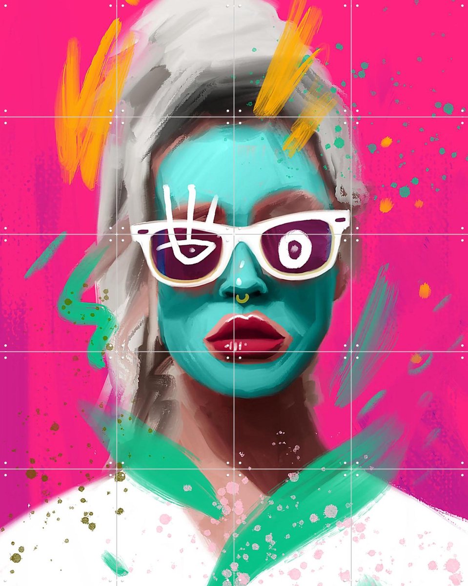 IXXI Homespa, Pop-art by Tadej - 80 x 100 cm - Gratis ophangtool - Grote wanddecoratie en posters - Digitale Kunst, Kleurrijk, Illustraties, Pop art
