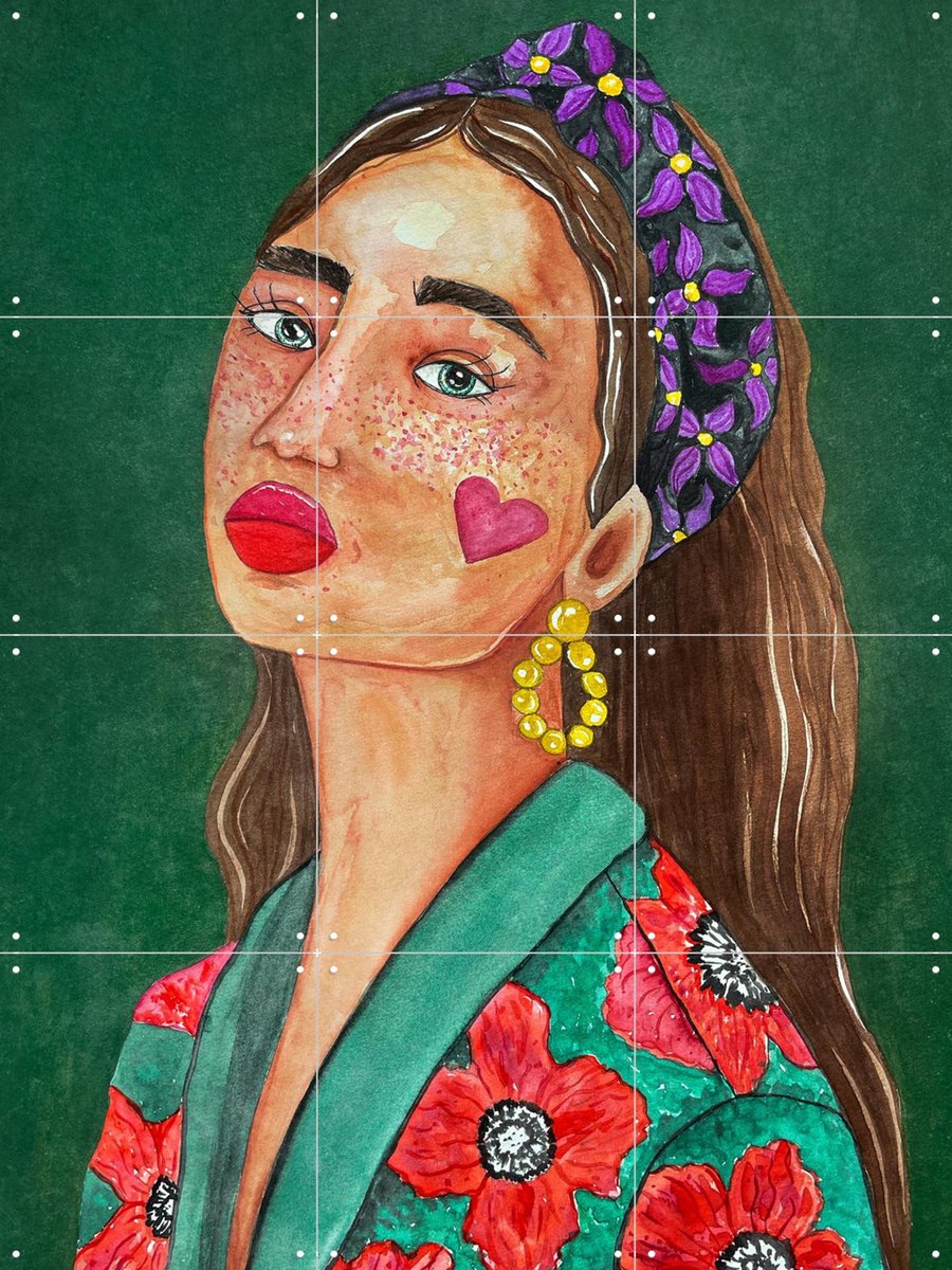IXXI Girl with hairband, Raissa Oltmanns - 60 x 80 cm - Gratis ophangtool - Grote wanddecoratie en posters - Aquarel, Illustraties, Eetkamer