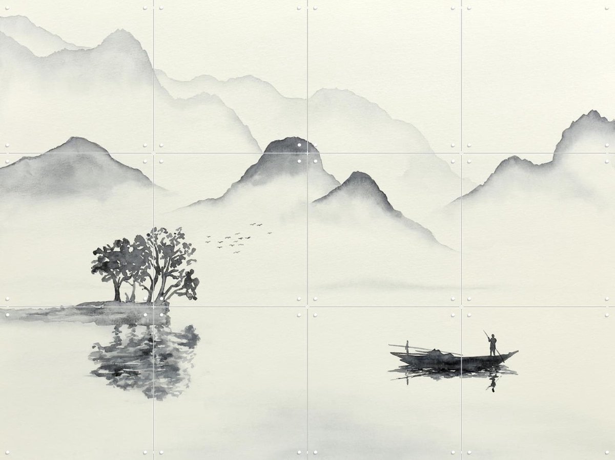 IXXI Morning fishing, Natalie Bruns - 80 x 60 cm - Gratis ophangtool - Grote wanddecoratie en posters - Minimalisme, Aquarel, Naturalisme