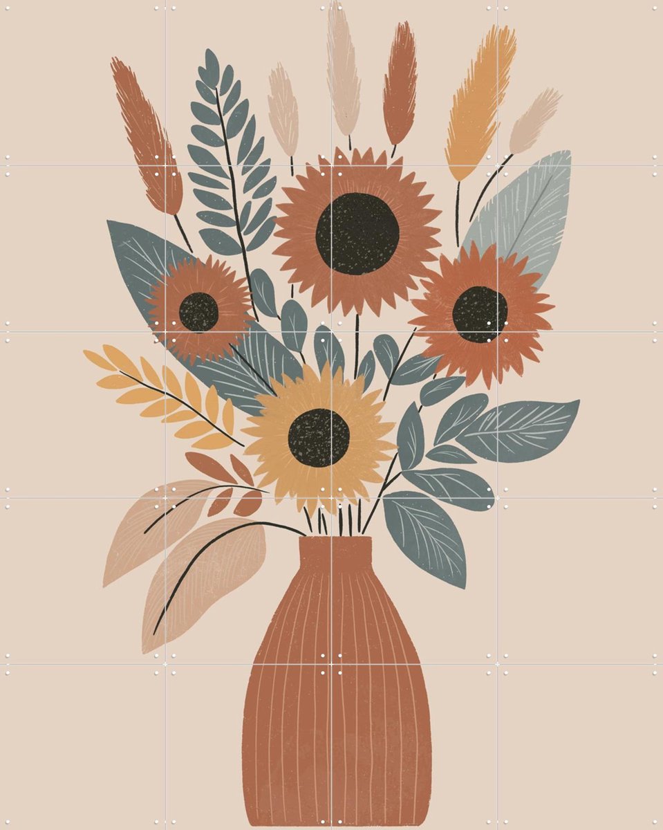 IXXI Boho Sunflowers, Katarzyna Gąsiorowska & Various - 80 x 100 cm - Gratis ophangtool - Grote wanddecoratie en posters - Illustraties, Kleurrijk